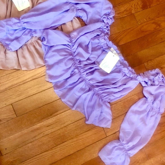 New NWT ~lilac purple lavender off the shoulder ruffle boho bohemian top S/M - Picture 6 of 12